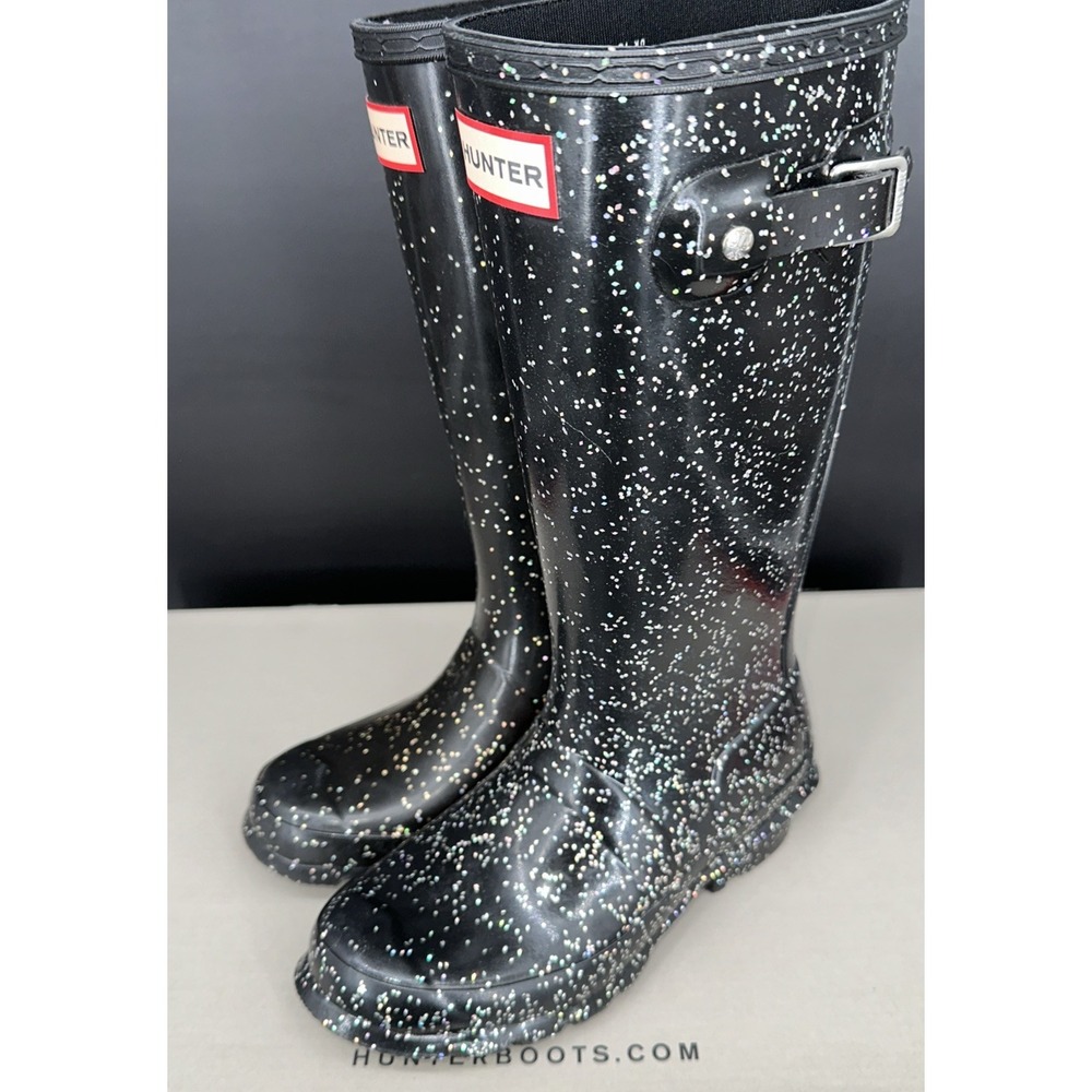 Hunter Kids Giant Glitter Rain Boots Black Sparkle US 1B/2G JFT6075RGT